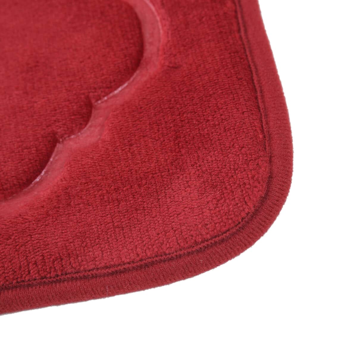Red Embossed Flannel Rectangular Bathmat and Contour Toilet Mat image number 6