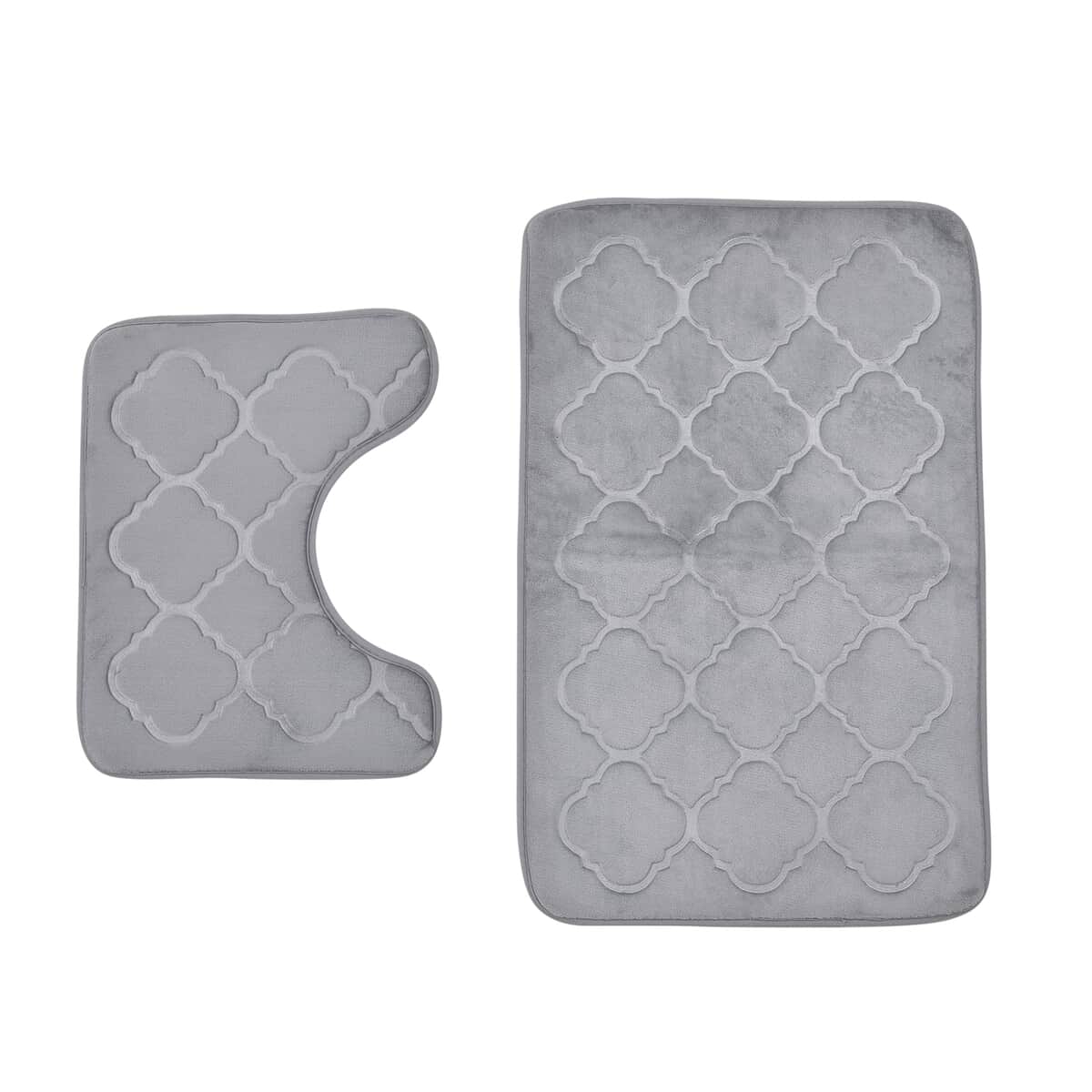 Gray Embossed Flannel Rectangular Bathmat and Contour Toilet Mat image number 0