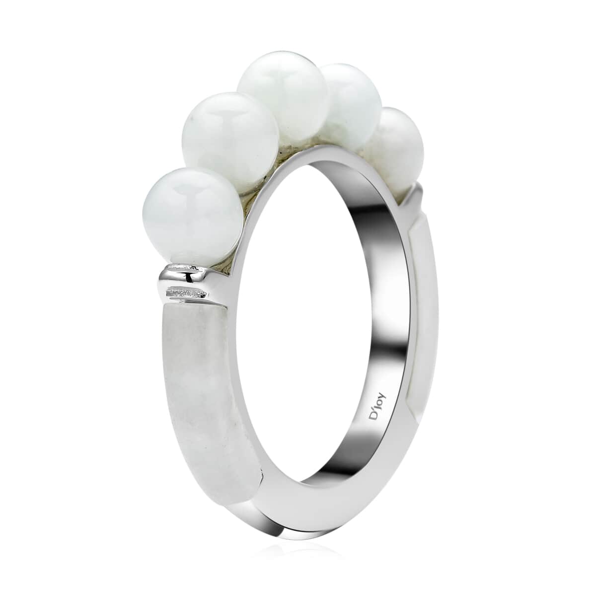 White Jade Beaded Ring in Rhodium Over Sterling Silver (Size 6.0) 8.30 ctw image number 3