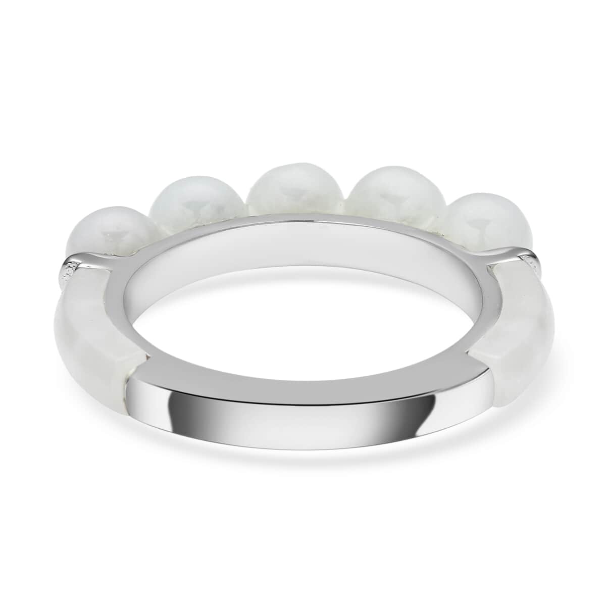 White Jade Beaded Ring in Rhodium Over Sterling Silver (Size 6.0) 8.30 ctw image number 4