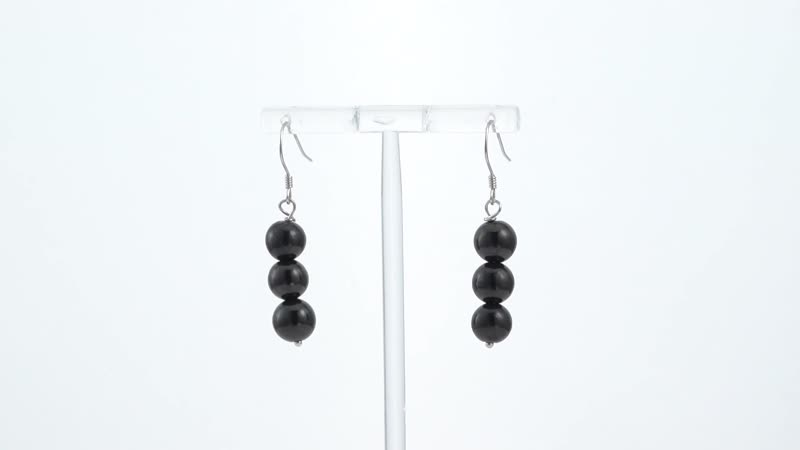 Shungite 7-9mm Beaded Dangle Earrings in Rhodium Over Sterling Silver 17.50 ctw