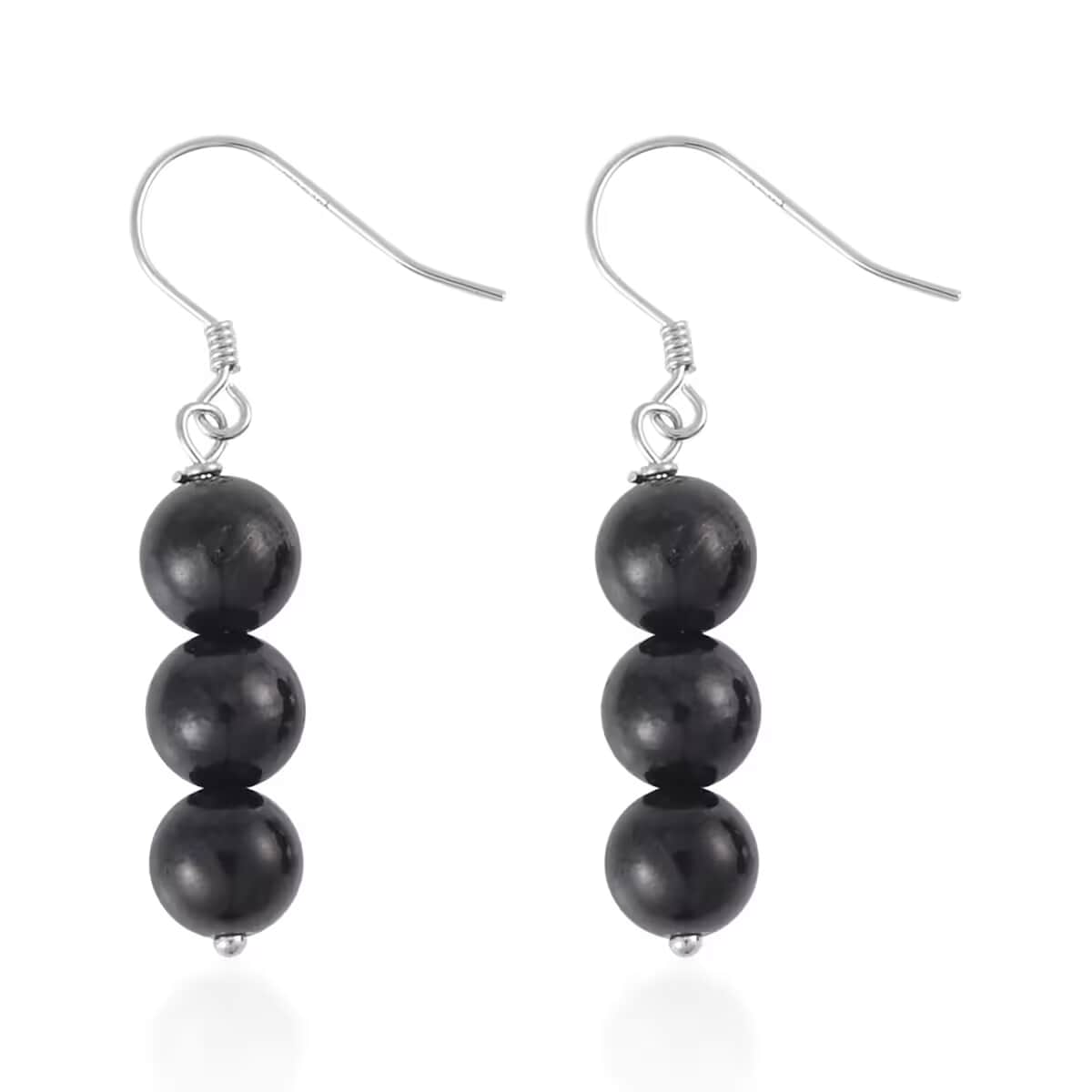 Shungite 7-9mm Beaded Dangle Earrings in Rhodium Over Sterling Silver 17.50 ctw image number 7