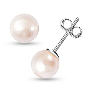 Japanese Akoya Pearl Stud Earrings in Rhodium Over Sterling Silver