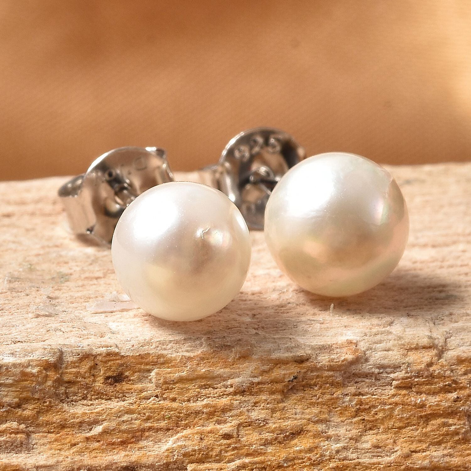Japanese Akoya Pearl Stud Earrings in Rhodium Over Sterling Silver