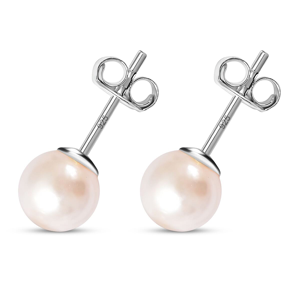 Japanese Akoya Pearl Stud Earrings in Rhodium Over Sterling Silver