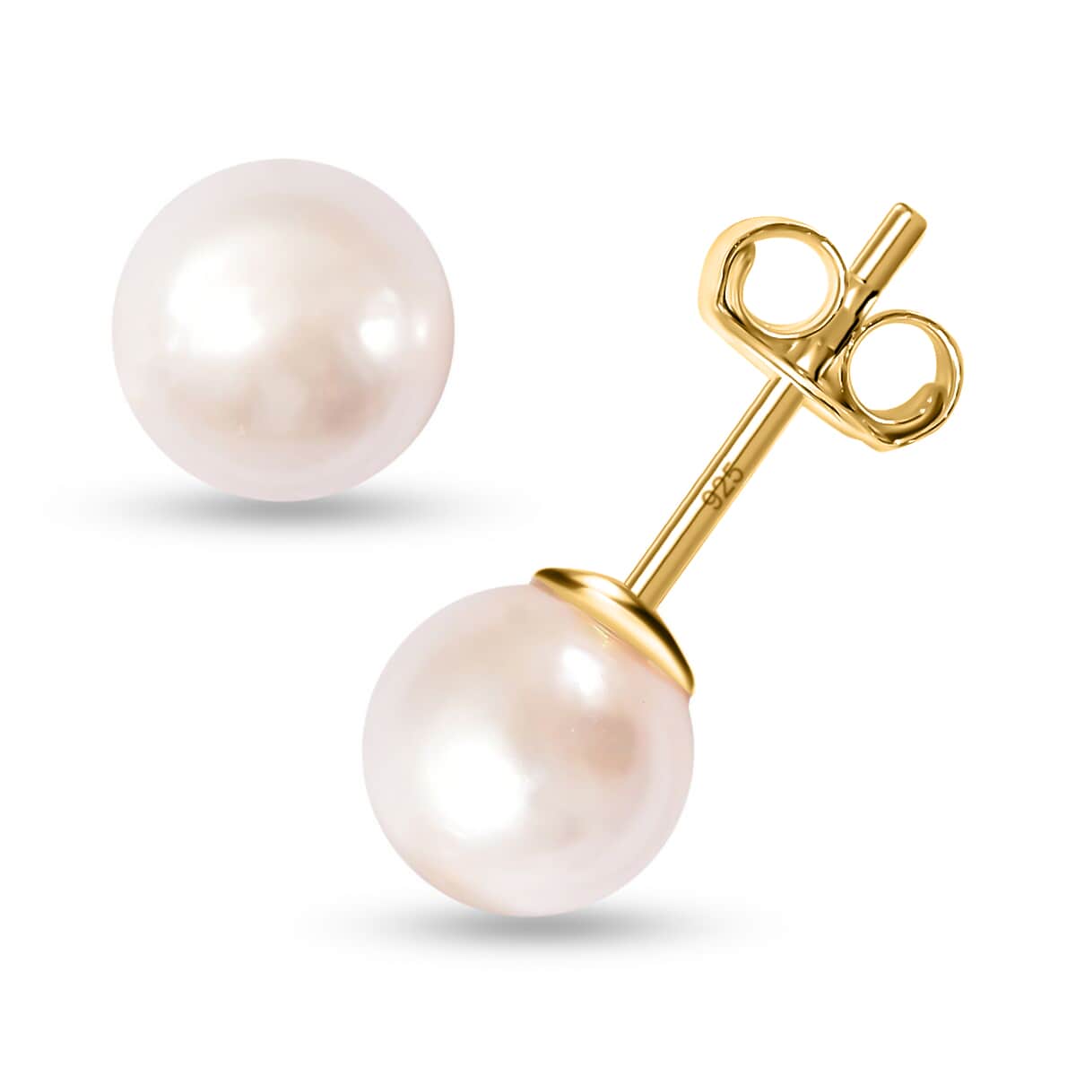Japanese Akoya Pearl Stud Earrings in 14K Yellow Gold Plated Sterling Silver image number 0