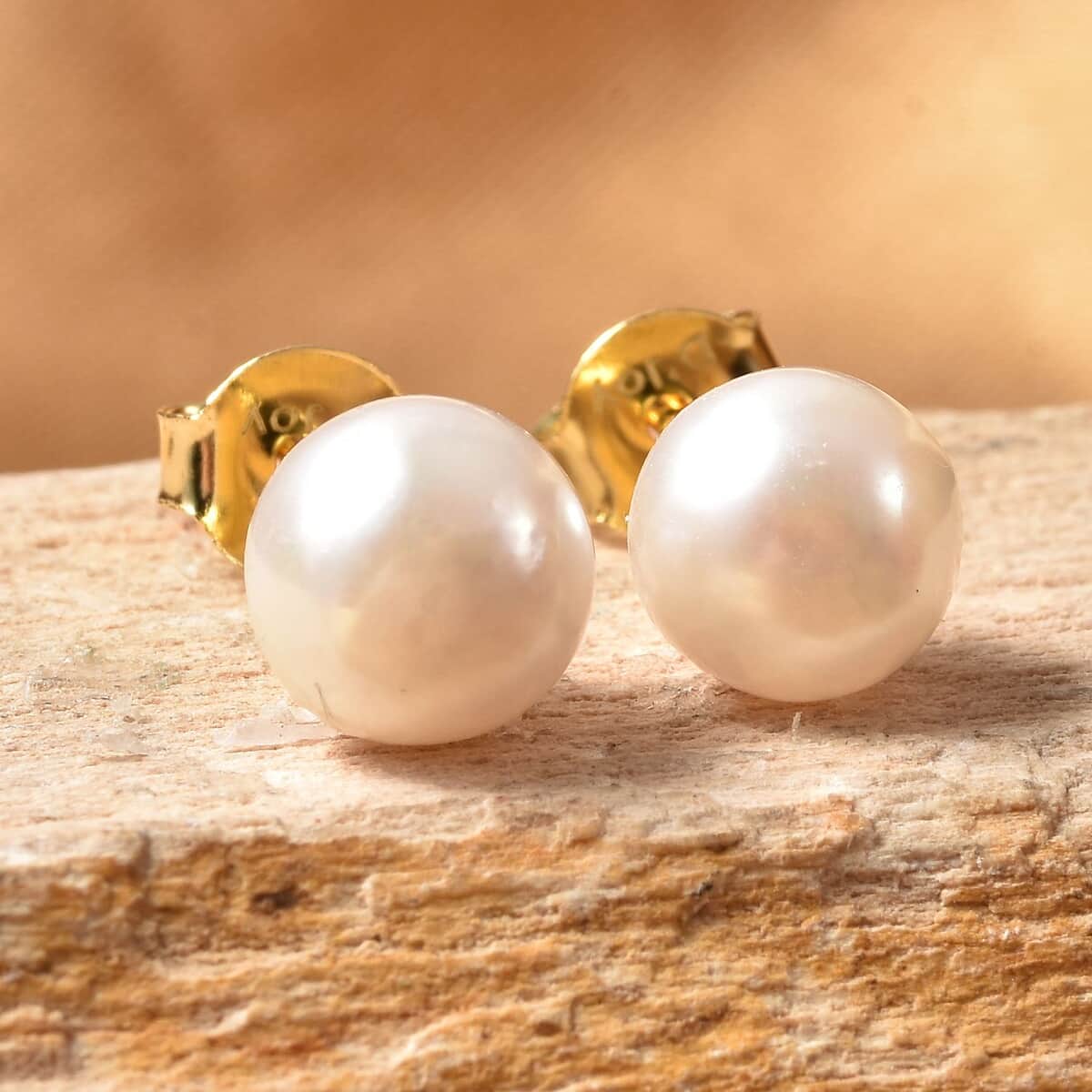 Japanese Akoya Pearl Stud Earrings in 14K Yellow Gold Plated Sterling Silver image number 1