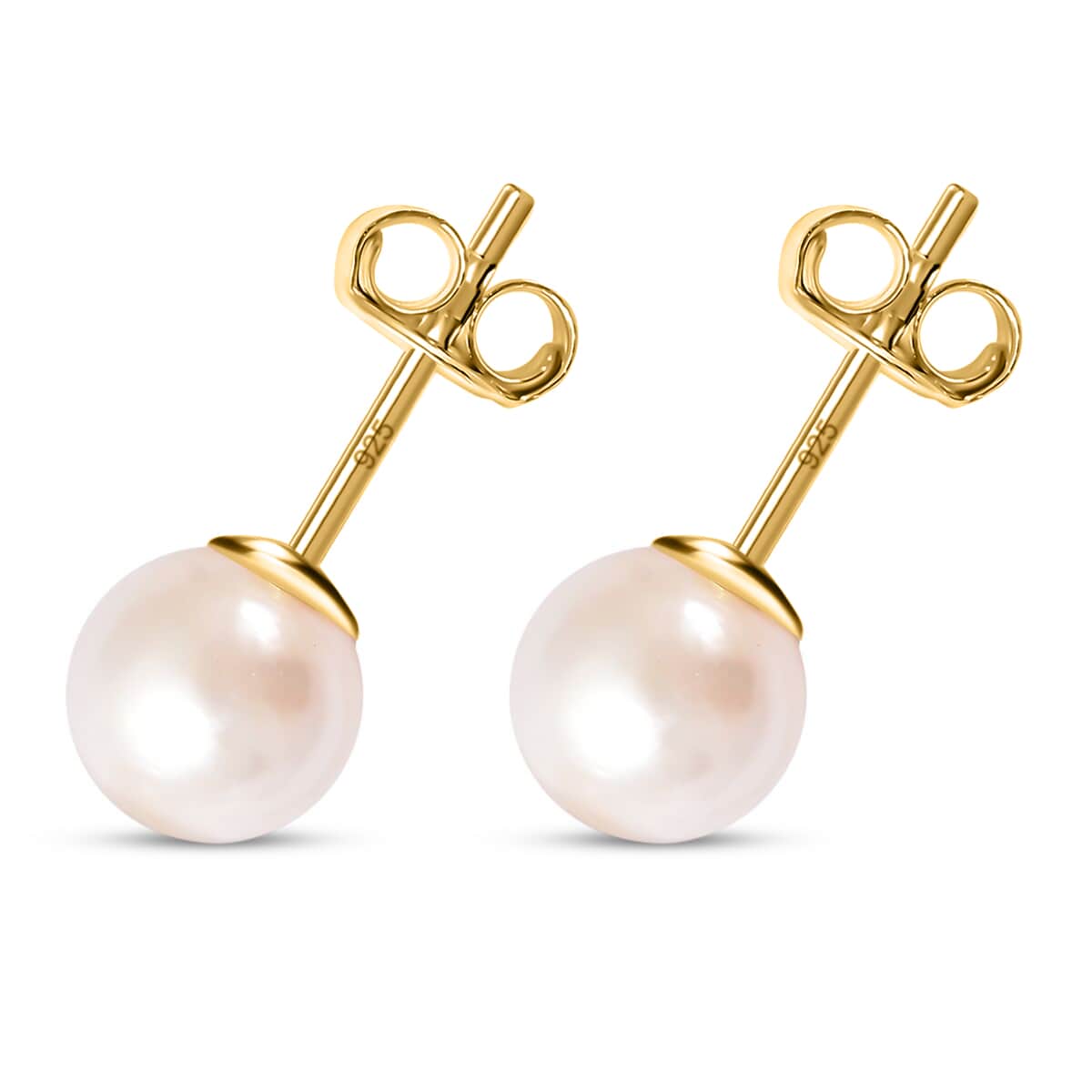 Japanese Akoya Pearl Stud Earrings in 14K Yellow Gold Plated Sterling Silver image number 3