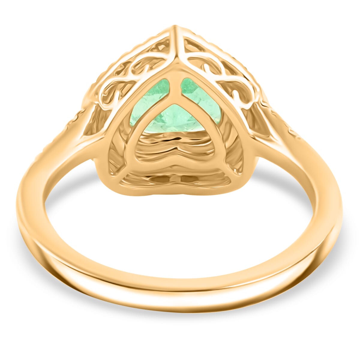 One Of A Kind Iliana 18K Yellow Gold AAA Boyaca Colombian Emerald and G-H SI Diamond Heart Shape Double Halo Ring (Size 7.0) 4.23 Grams 2.00 ctw image number 3