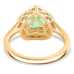 One Of A Kind Iliana 18K Yellow Gold AAA Boyaca Colombian Emerald and G-H SI Diamond Heart Shape Double Halo Ring (Size 7.0) 4.23 Grams 2.00 ctw
