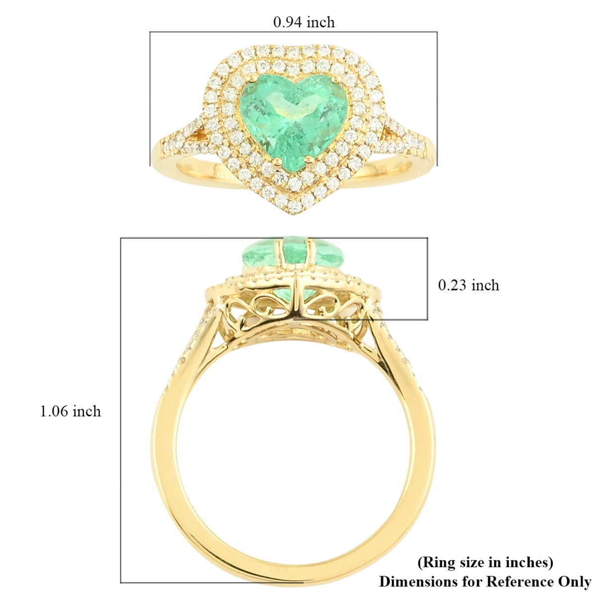 One Of A Kind Iliana 18K Yellow Gold AAA Boyaca Colombian Emerald and G-H SI Diamond Heart Shape Double Halo Ring (Size 7.0) 4.23 Grams 2.00 ctw image number 4