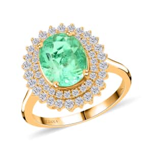 One Of A Kind Certified & Appraised Iliana 18K Yellow Gold AAA Boyaca Colombian Emerald and G-H SI Diamond Sunburst Ring (Size 7.0) 5.40 Grams 3.00 ctw