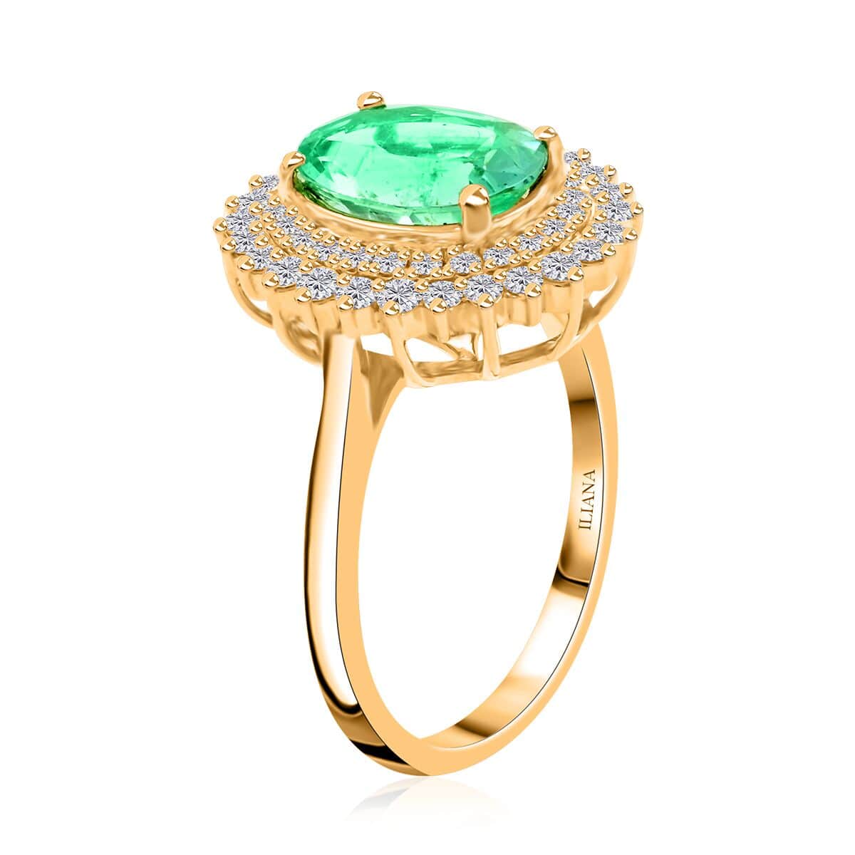 Iliana 18K Yellow Gold AAA Boyaca Colombian Emerald and G-H SI Diamond Sunburst Ring (Size 7.0) 5.40 Grams 3.00 ctw image number 3
