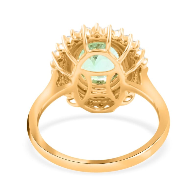 Iliana AAA Boyaca Colombian Emerald and G-H SI Diamond 3.00 ctw Sunburst Ring in 18K Yellow Gold (Size 7.0) 5.40 Grams