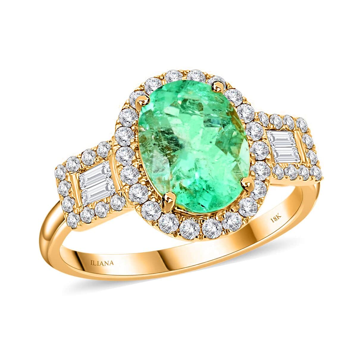 One Of A Kind Certified & Appraised Iliana 18K Yellow Gold AAA Boyaca Colombian Emerald and G-H SI Diamond Ring (Size 7.0) 2.35 ctw image number 0