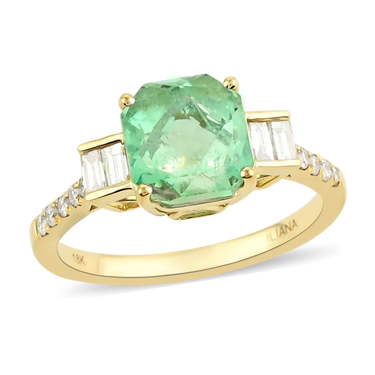 One Of A Kind Iliana 18K Yellow Gold AAA Boyaca Colombian Emerald and G-H SI Diamond Ring (Size 7.0) 2.90 ctw image number 0