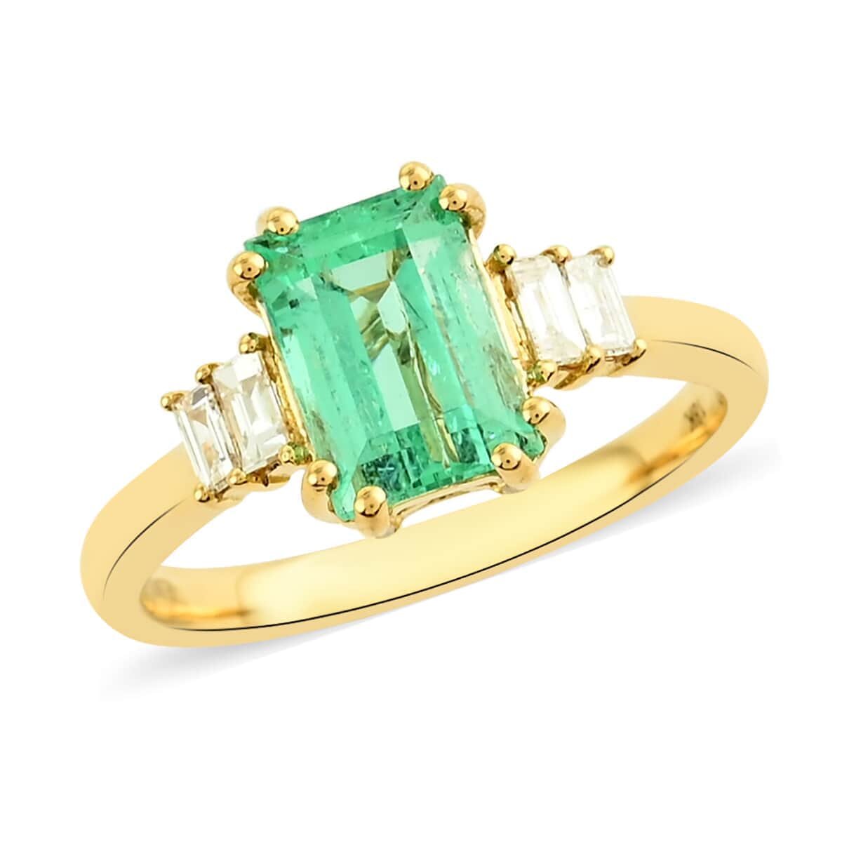 One of a Kind ILIANA 18K Yellow Gold AAA Boyaca Colombian Emerald and Diamond G-H SI Ring 3.85 Grams 2.05 ctw image number 0