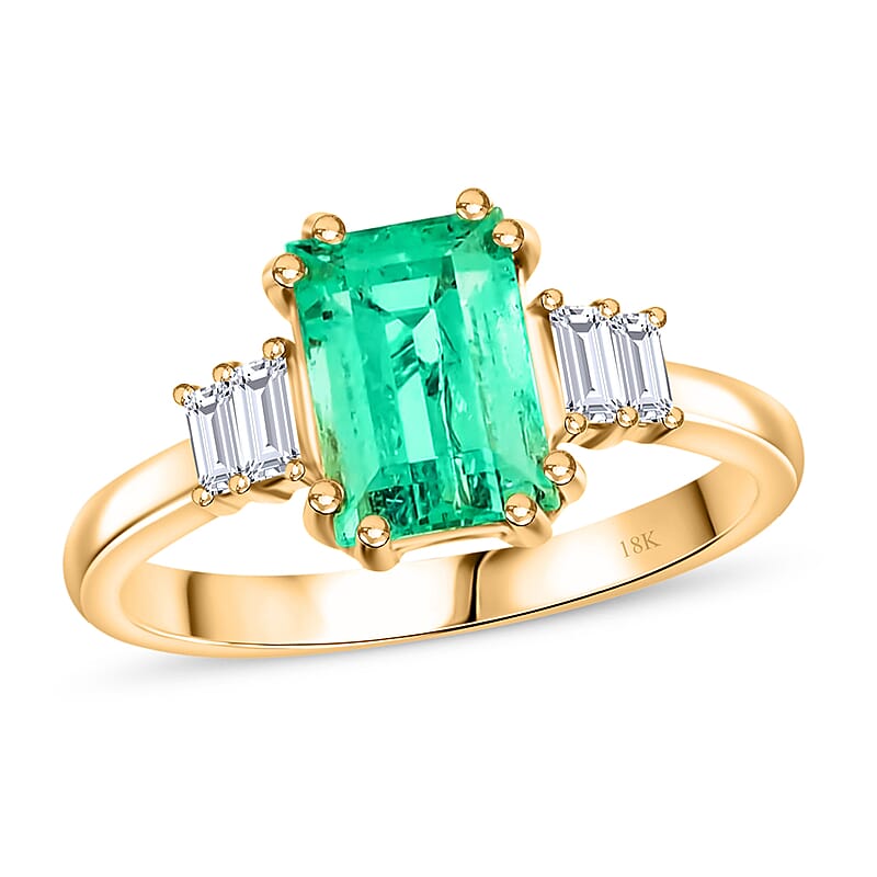 ONE OF A KIND Iliana 18K Yellow Gold AAA Boyaca Colombian Emerald and G-H SI Diamond Ring (Size 7.0) 2.05 ctw