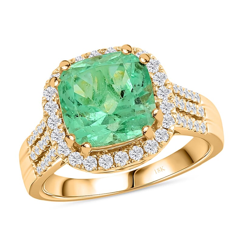 One Of A Kind Iliana AAA Boyaca Colombian Emerald and G-H SI Diamond 4.15 ctw Ring in 18K Yellow Gold (Size 7.0) 6 Grams
