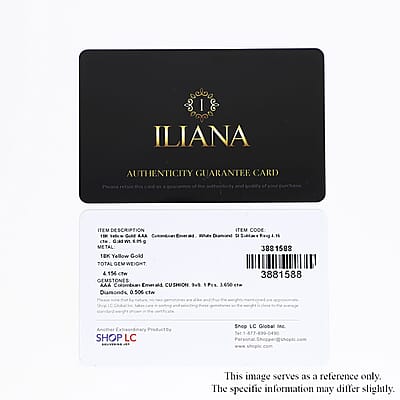 One Of A Kind Iliana AAA Boyaca Colombian Emerald and G-H SI Diamond 4.15 ctw Ring in 18K Yellow Gold (Size 7.0) 6 Grams