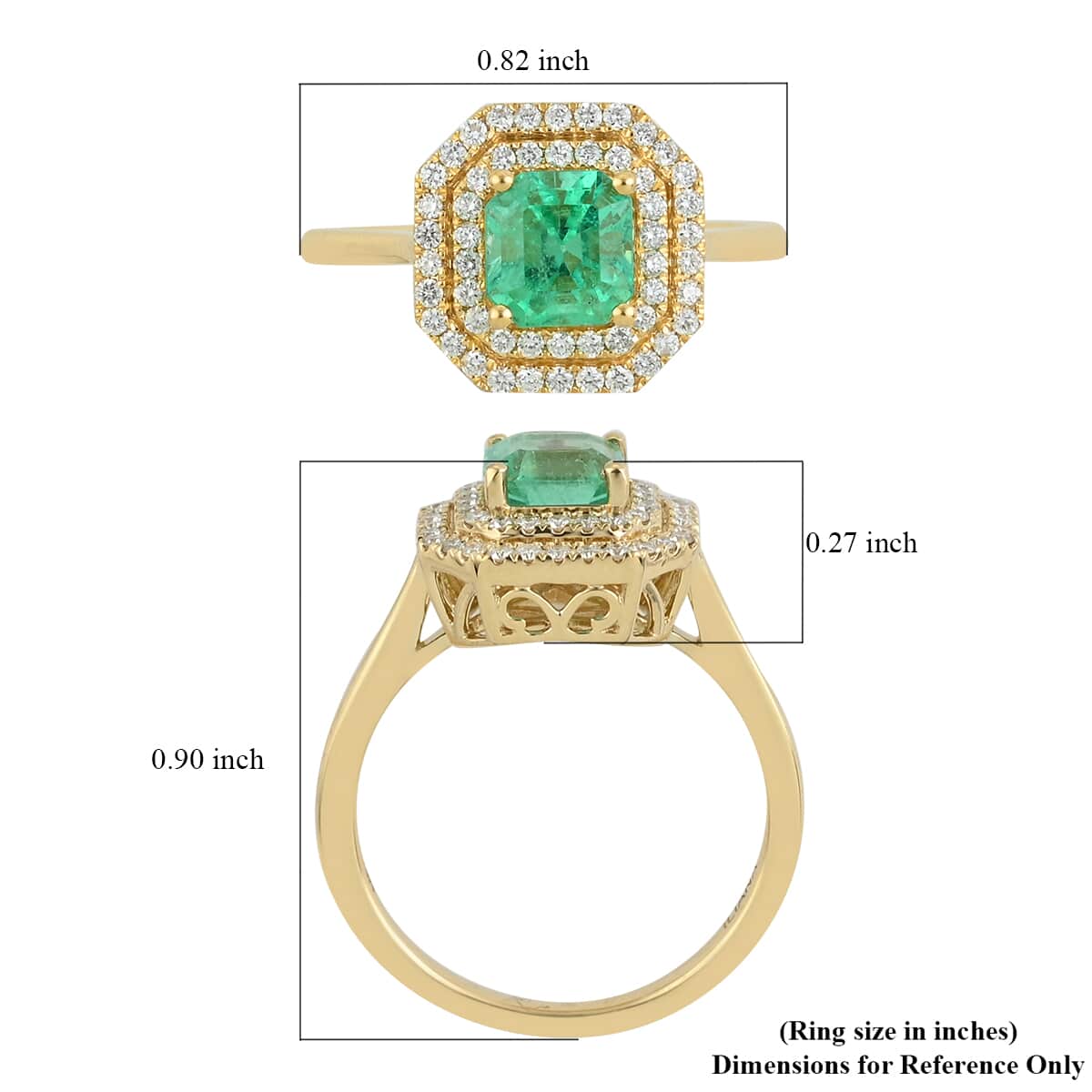 ILIANA 18K Yellow Gold AAA Boyaca Colombian Emerald and G-H SI Diamond Double Halo Ring (Size 6.0) 3.90 Grams 1.25 ctw image number 4