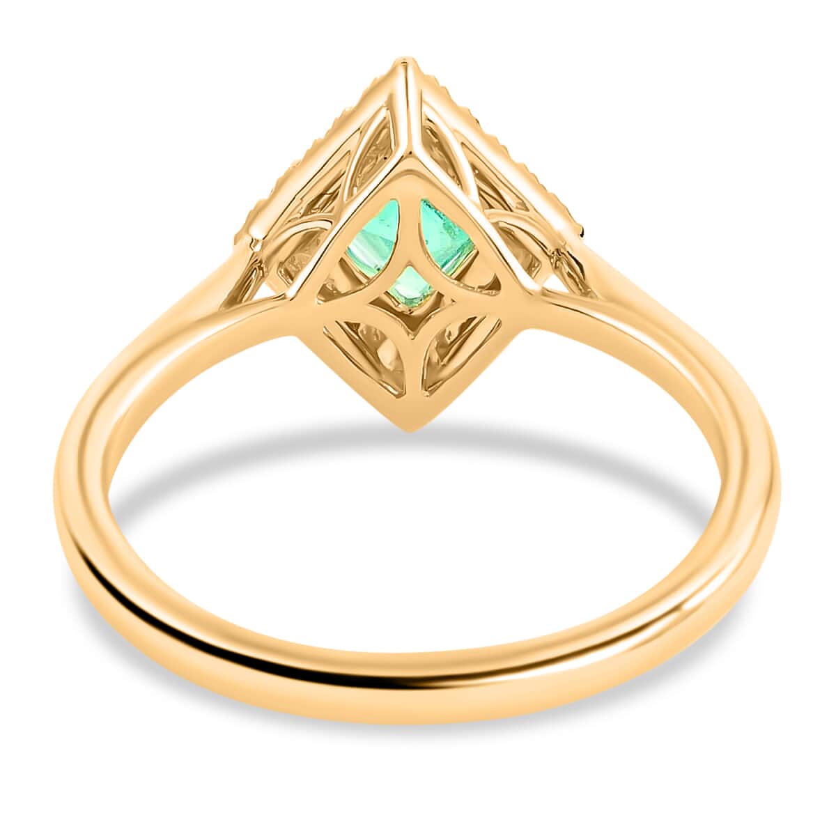 One Of A Kind Iliana 18K Yellow Gold AAA Boyaca Colombian Emerald and G-H SI Diamond Kite Shape Halo Ring (Size 7.0) 1.00 ctw image number 3