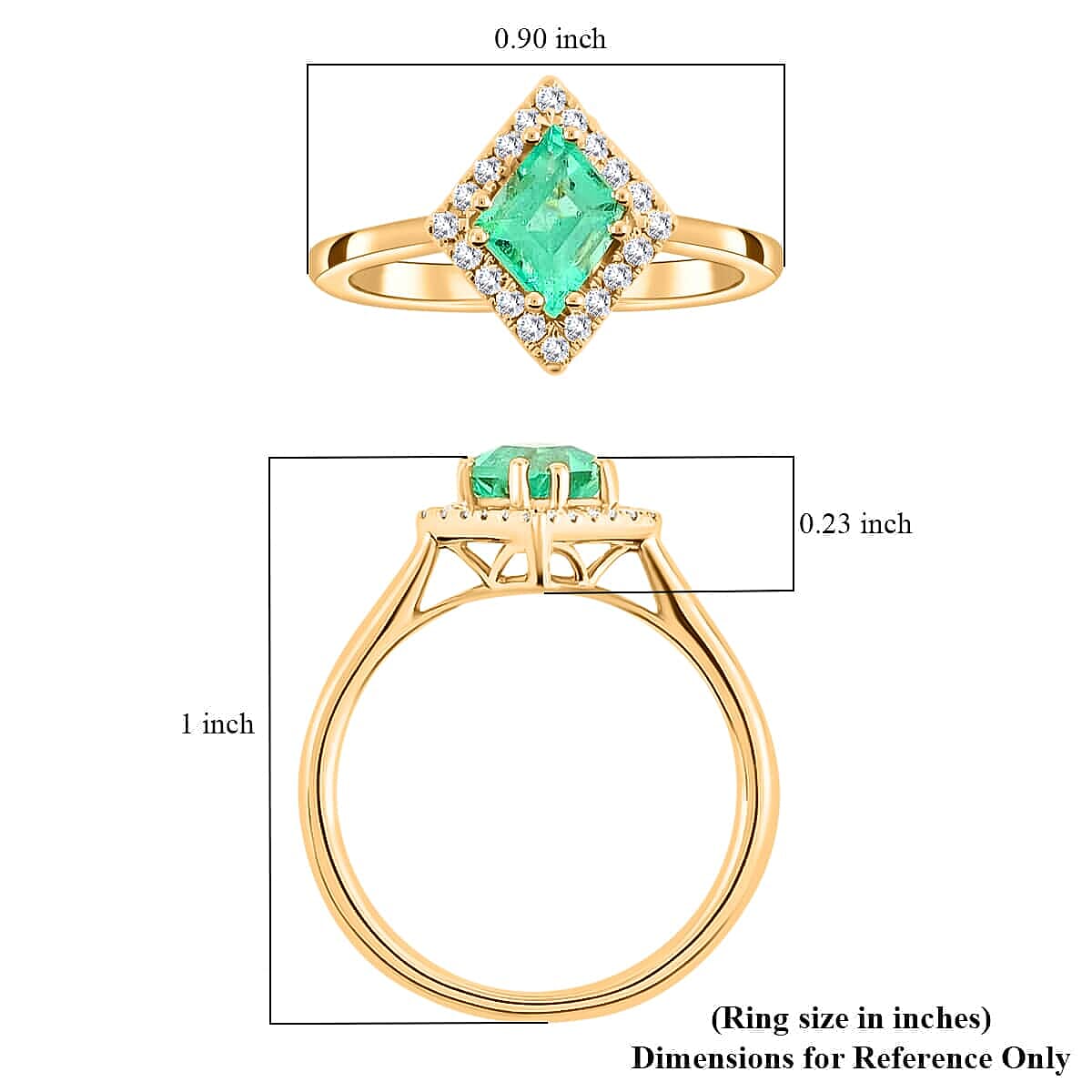 One Of A Kind Iliana AAA Boyaca Colombian Emerald and G-H SI Diamond 1.00 ctw Kite Shape Halo Ring in 18K Yellow Gold (Size 7.0)