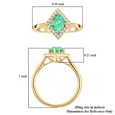 One Of A Kind Iliana AAA Boyaca Colombian Emerald and G-H SI Diamond 1.00 ctw Kite Shape Halo Ring in 18K Yellow Gold (Size 7.0)