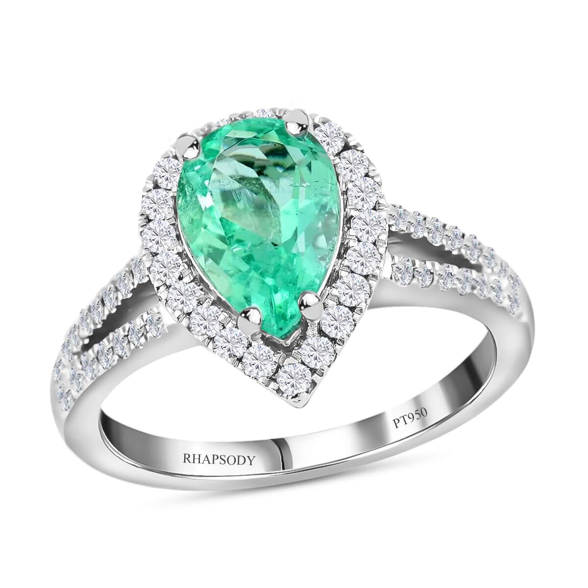 RHAPSODY AAAA Boyaca Colombian Emerald and Diamond E-F VS Split Shank Ring in 950 Platinum 6 Grams 2.05 ctw image number 0