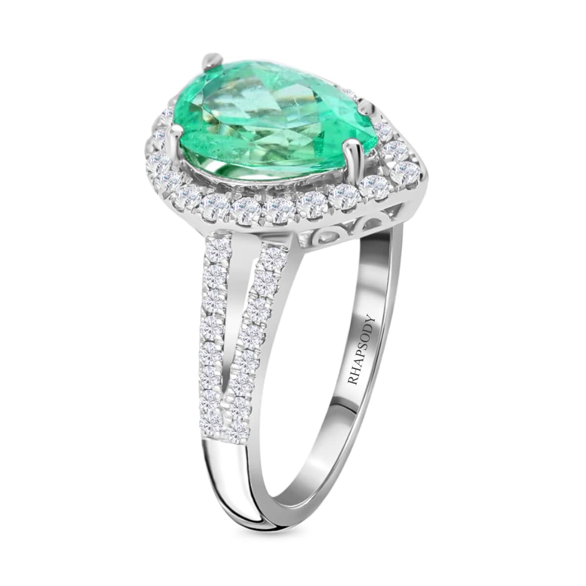 RHAPSODY AAAA Boyaca Colombian Emerald and Diamond E-F VS Split Shank Ring in 950 Platinum 6 Grams 2.05 ctw image number 2