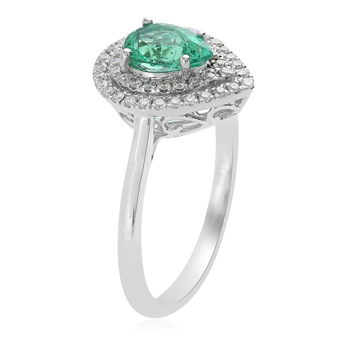 Rhapsody 950 Platinum AAAA Boyaca Colombian Emerald and E-F VS Diamond Double Halo Ring (Size 6.0) 6 Grams 1.35 ctw image number 2