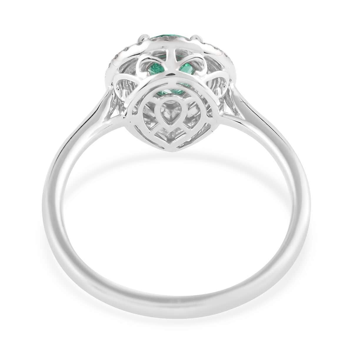 Rhapsody 950 Platinum AAAA Boyaca Colombian Emerald and E-F VS Diamond Double Halo Ring (Size 6.0) 6 Grams 1.35 ctw image number 3