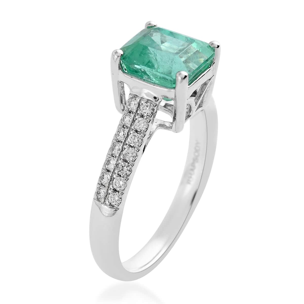 RHAPSODY 950 Platinum AAAA Boyaca Colombian Emerald and E-F VS Diamond Ring (Size 8.0) 5.65 Grams 2.80 ctw image number 2