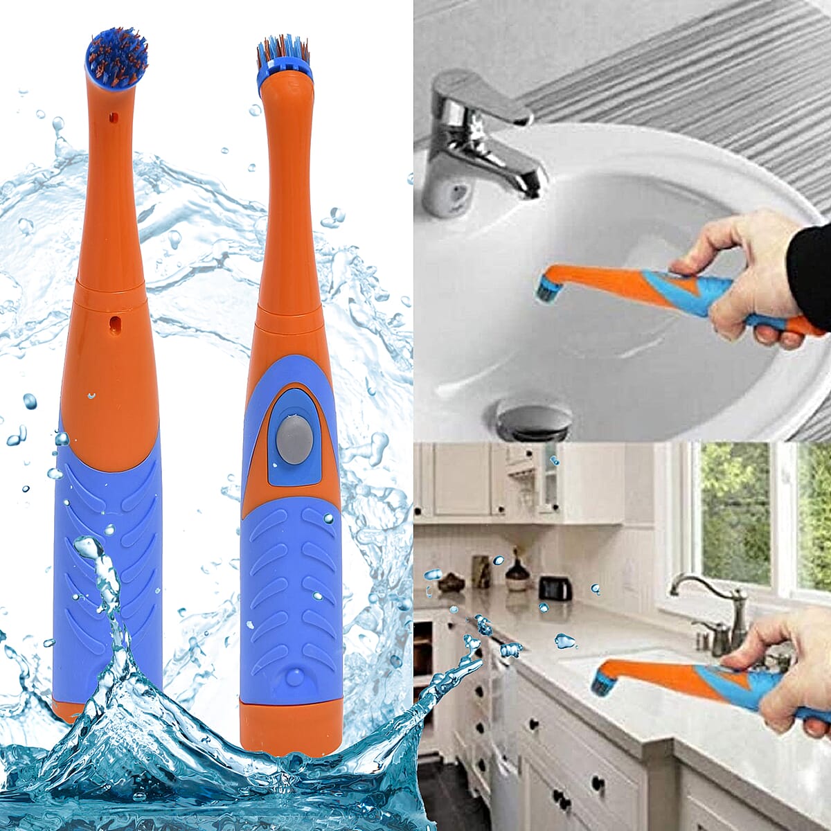 Orange Electric Household Handheld Cleaner Battery Operated High-speed Cleaning Brush with 4 Interchangeable Brush Heads (4xAA Batteries Not Included) image number 1
