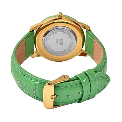 Eon 1962 Carved Green Jade Swiss Movement Watch, White Topaz Accent Watch with Green Leather Strap, Casual Bracelet Watch, Best Everyday Luxury Minimal Women's Watch, Analogue Watches 6.50-8.25 Inches 17.50 ctw