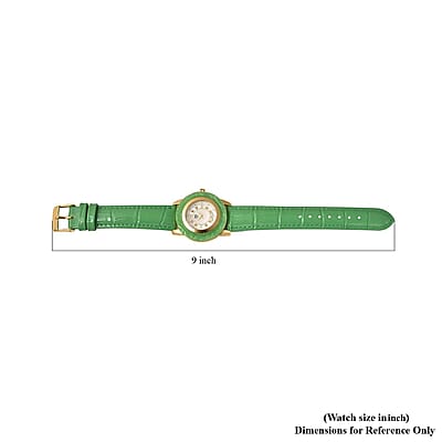 Eon 1962 Carved Green Jade Swiss Movement Watch, White Topaz Accent Watch with Green Leather Strap, Casual Bracelet Watch, Best Everyday Luxury Minimal Women's Watch, Analogue Watches 6.50-8.25 Inches 17.50 ctw