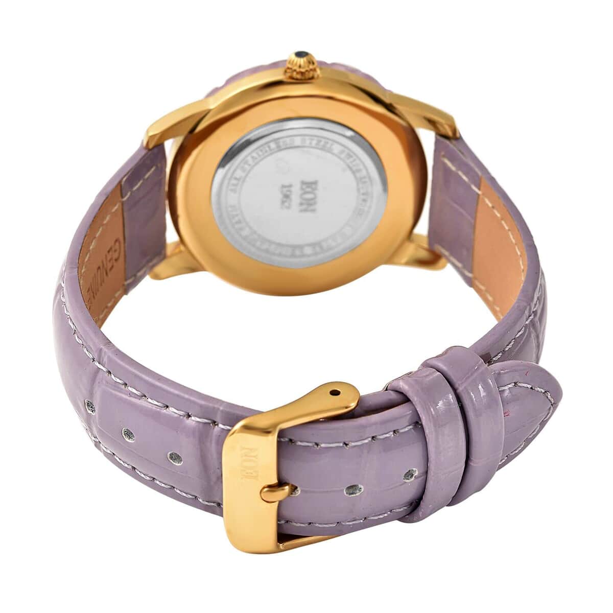 Eon 1962 Carved Purple Jade 17.65 ctw Swiss Movement Watch, White Topaz Accent Watch with Purple Leather Strap, Casual Bracelet Watch, Best Everyday Luxury Minimal Women's Watch, Analogue Watches 6.50-8.25 Inches image number 4