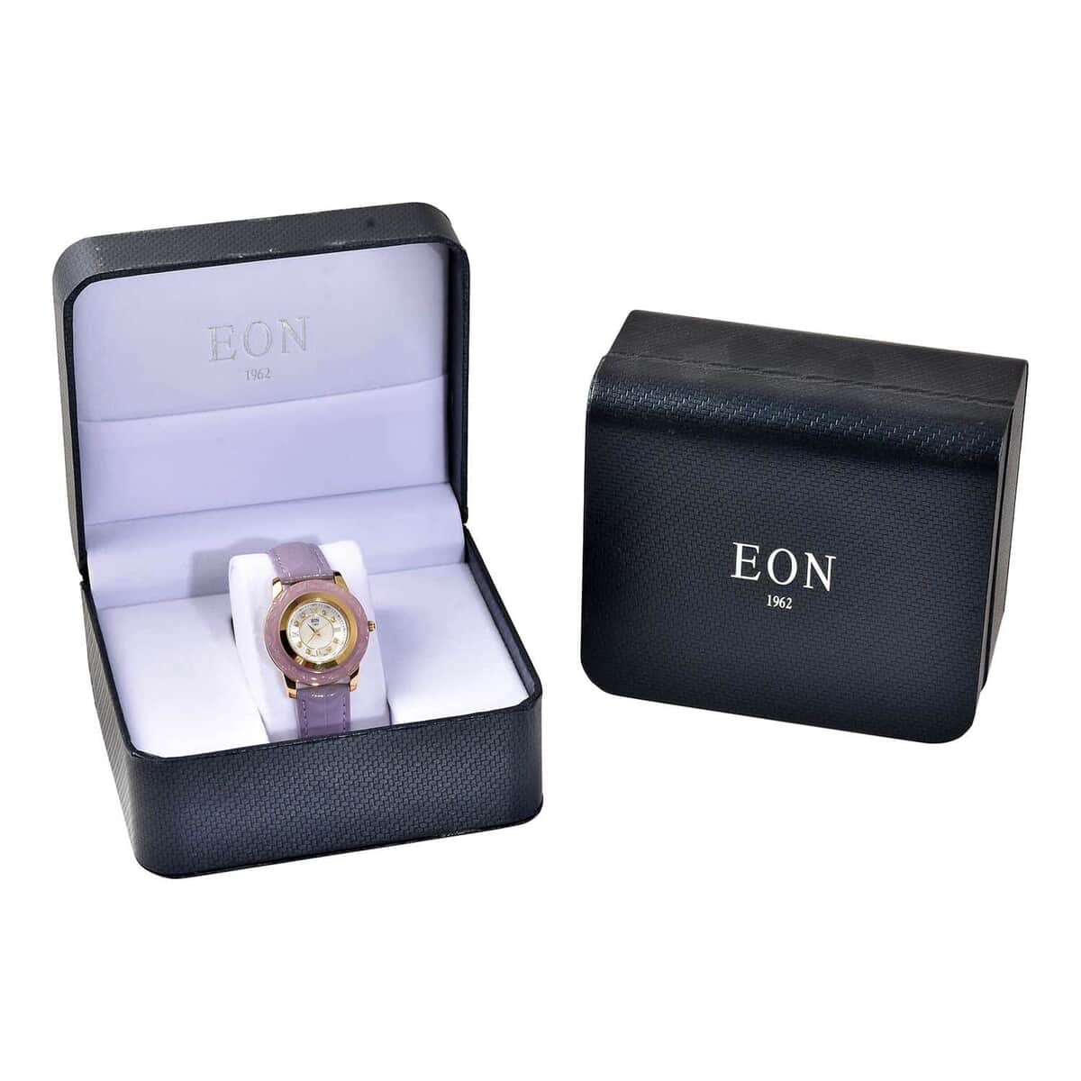 Eon 1962 Carved Purple Jade 17.65 ctw Swiss Movement Watch, White Topaz Accent Watch with Purple Leather Strap, Casual Bracelet Watch, Best Everyday Luxury Minimal Women's Watch, Analogue Watches 6.50-8.25 Inches image number 6