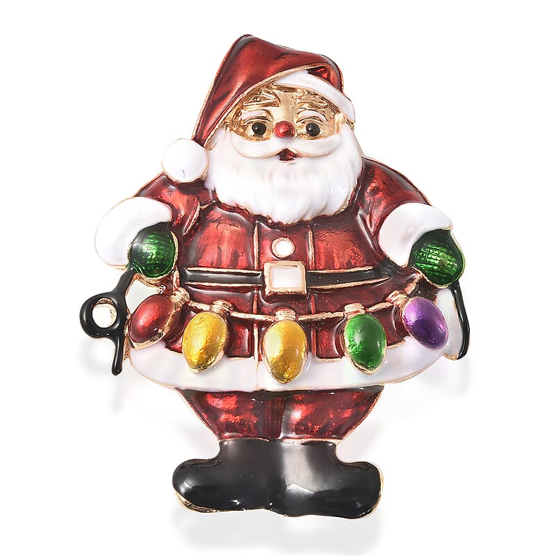 Multi Color Enameled Santa Claus Brooch in Goldtone, Jewelry Gift For Women, Santa Claus Pin