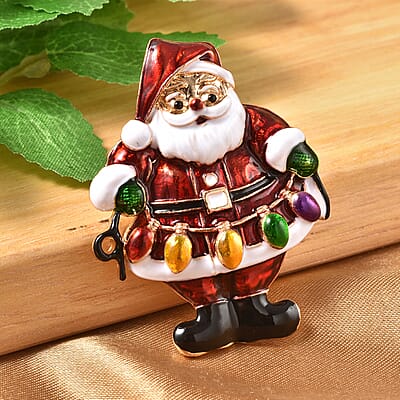 Multi Color Enameled Santa Claus Brooch in Goldtone, Jewelry Gift For Women, Santa Claus Pin