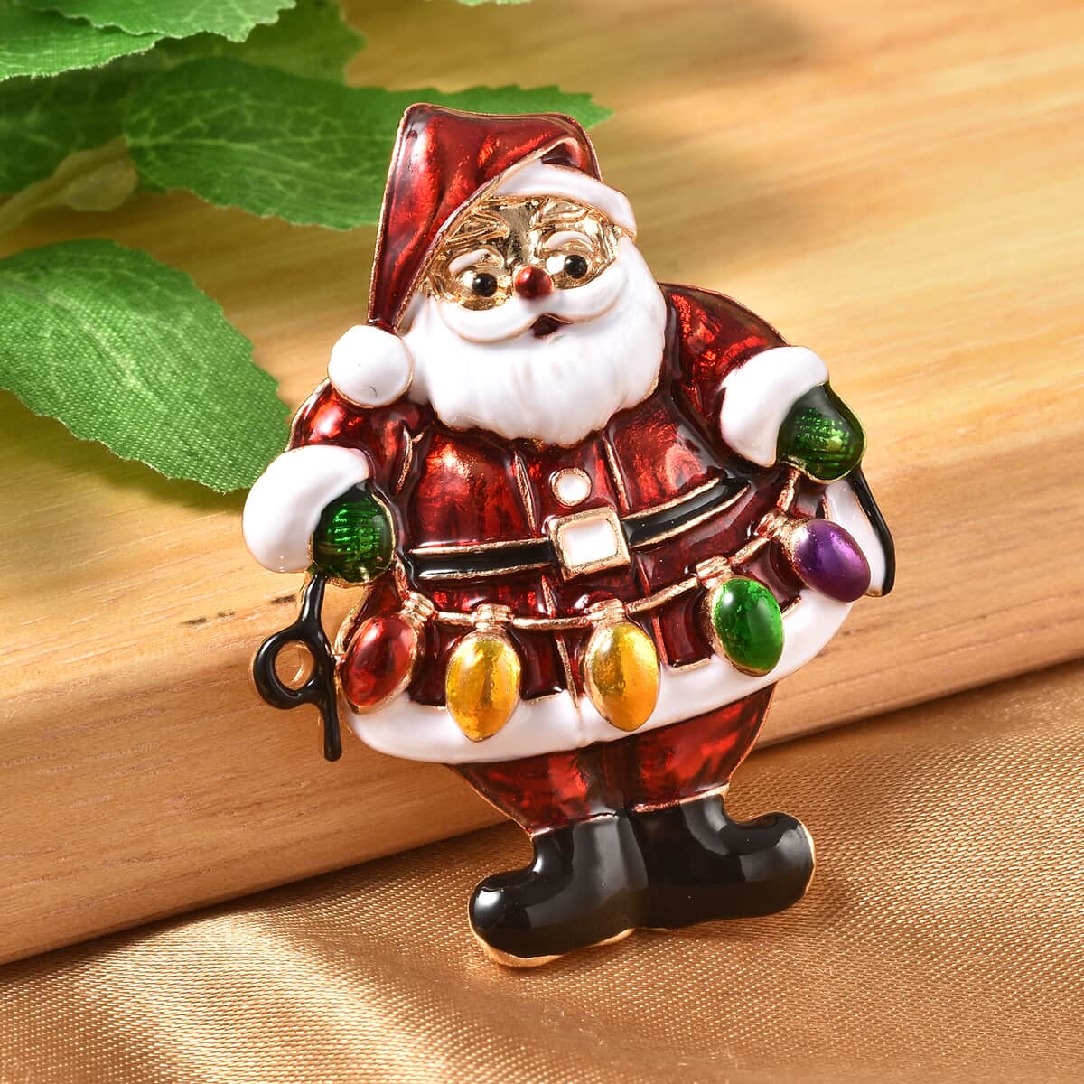 Multi Color Enameled Santa Claus Brooch in Goldtone, Jewelry Gift For Women, Santa Claus Pin image number 1