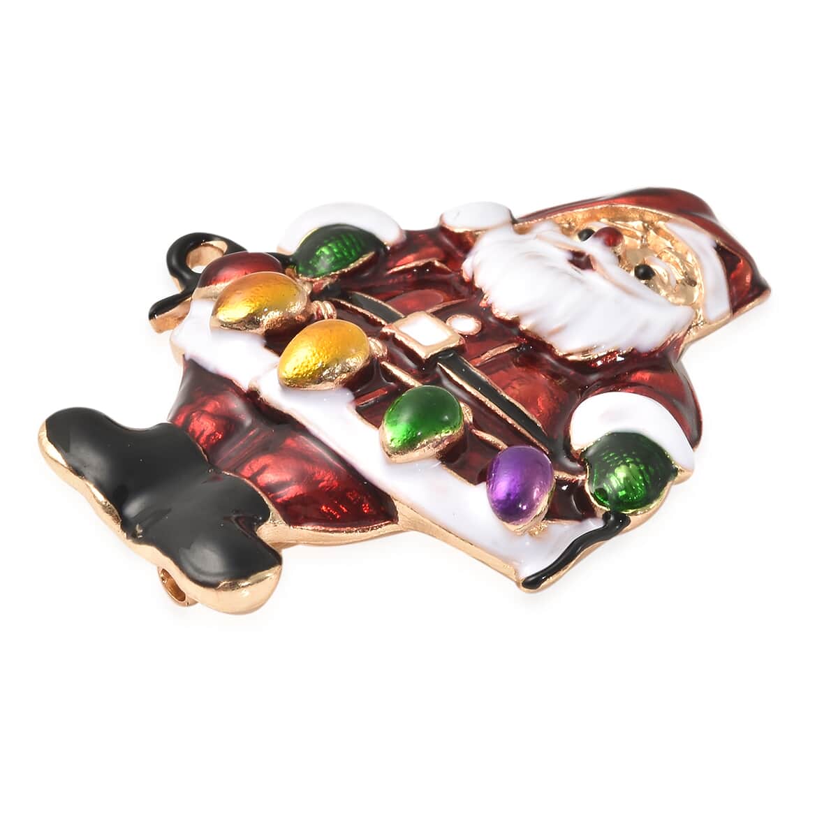 Multi Color Enameled Santa Claus Brooch in Goldtone, Jewelry Gift For Women, Santa Claus Pin image number 2