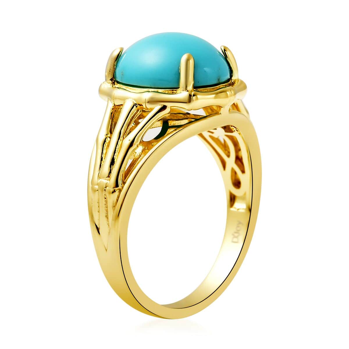 AMERICAN Natural Sleeping Beauty Turquoise Ring in Vermeil Yellow Gold Over Sterling Silver 4.00 ctw image number 2