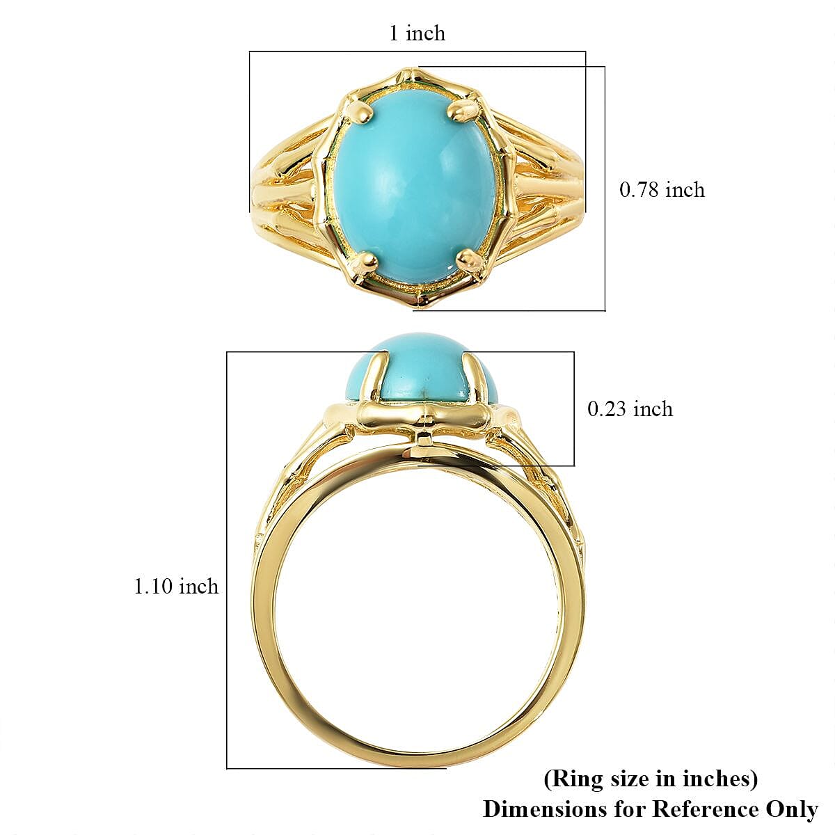 Sleeping Beauty Turquoise Ring in Vermeil Yellow Gold Over Sterling Silver (Size 10.0) 4.00 ctw