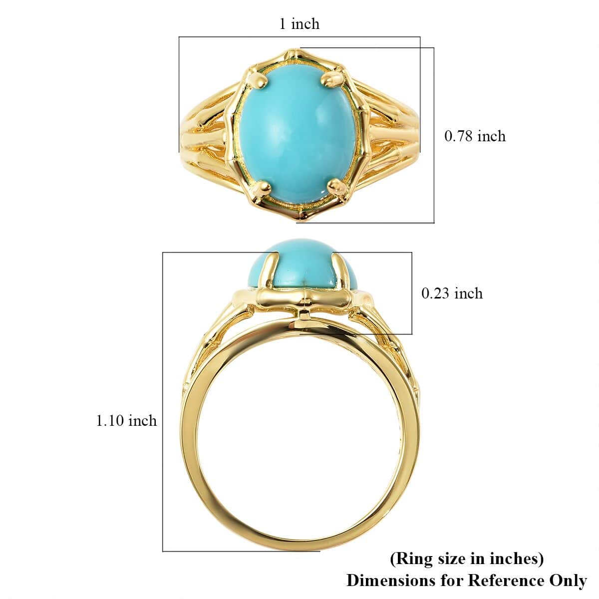 AMERICAN Natural Sleeping Beauty Turquoise Ring in Vermeil Yellow Gold Over Sterling Silver 4.00 ctw image number 4