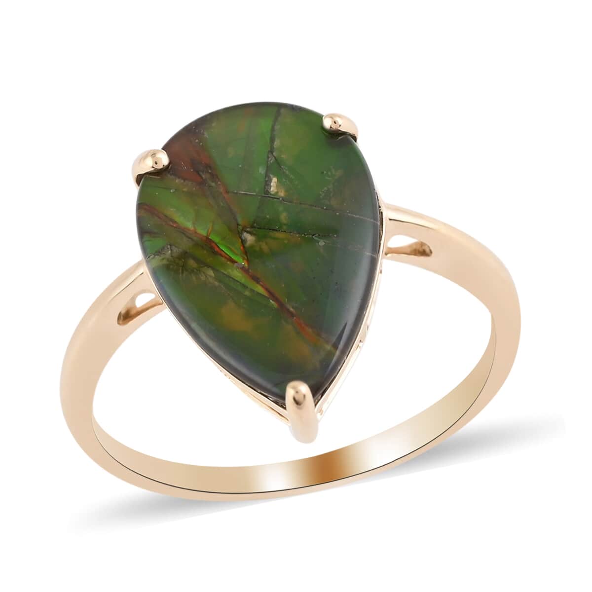 10K Yellow Gold AAA Canadian Ammolite Solitaire Ring (Size 6.0) 3.60 ctw image number 0