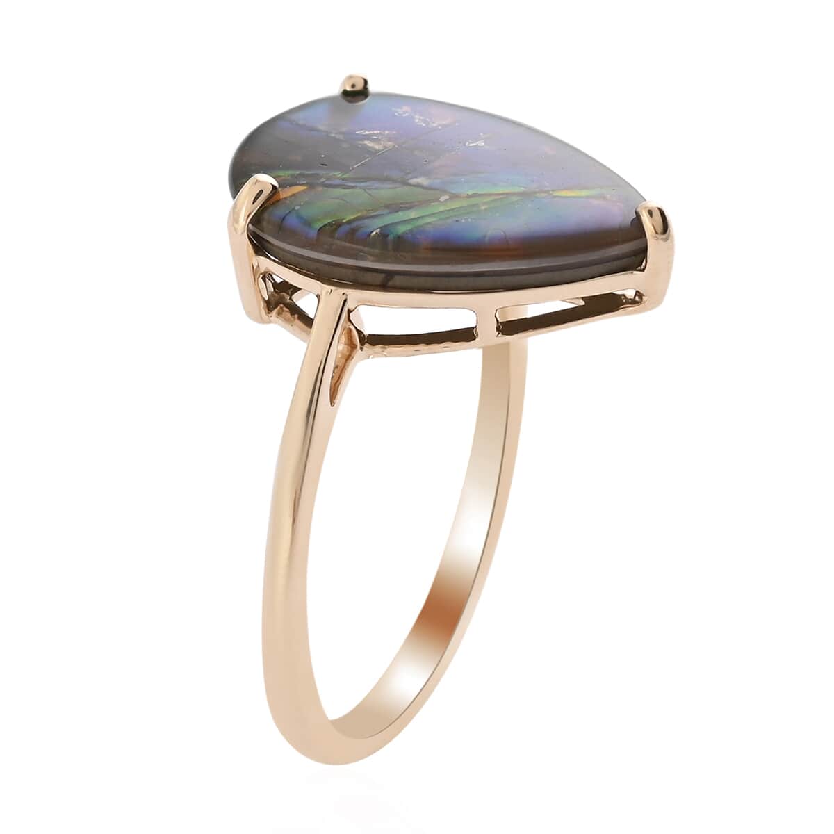 10K Yellow Gold AAA Canadian Ammolite Solitaire Ring (Size 6.0) 3.60 ctw image number 2