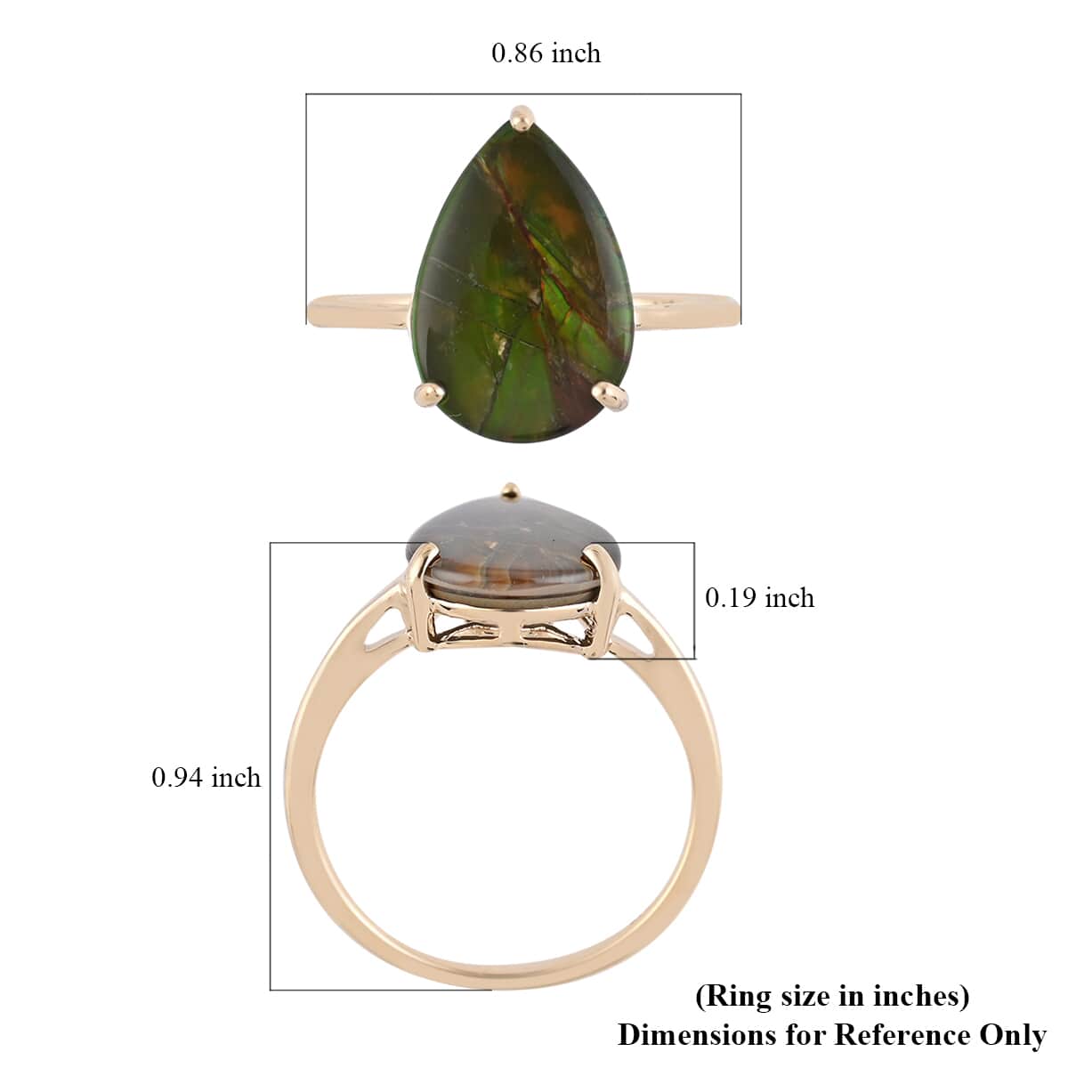 10K Yellow Gold AAA Canadian Ammolite Solitaire Ring (Size 6.0) 3.60 ctw image number 4