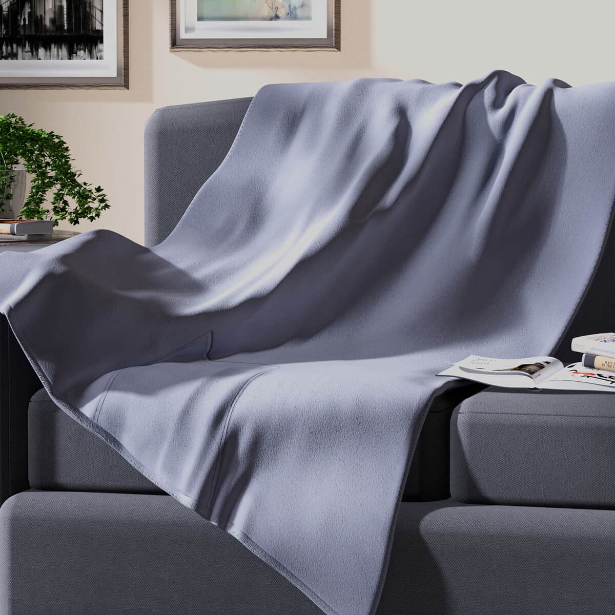 Homesmart 2 in 1 Gray Solid Fleece Travel Blanket with Folded Storage Pocket (Microfiber) image number 0