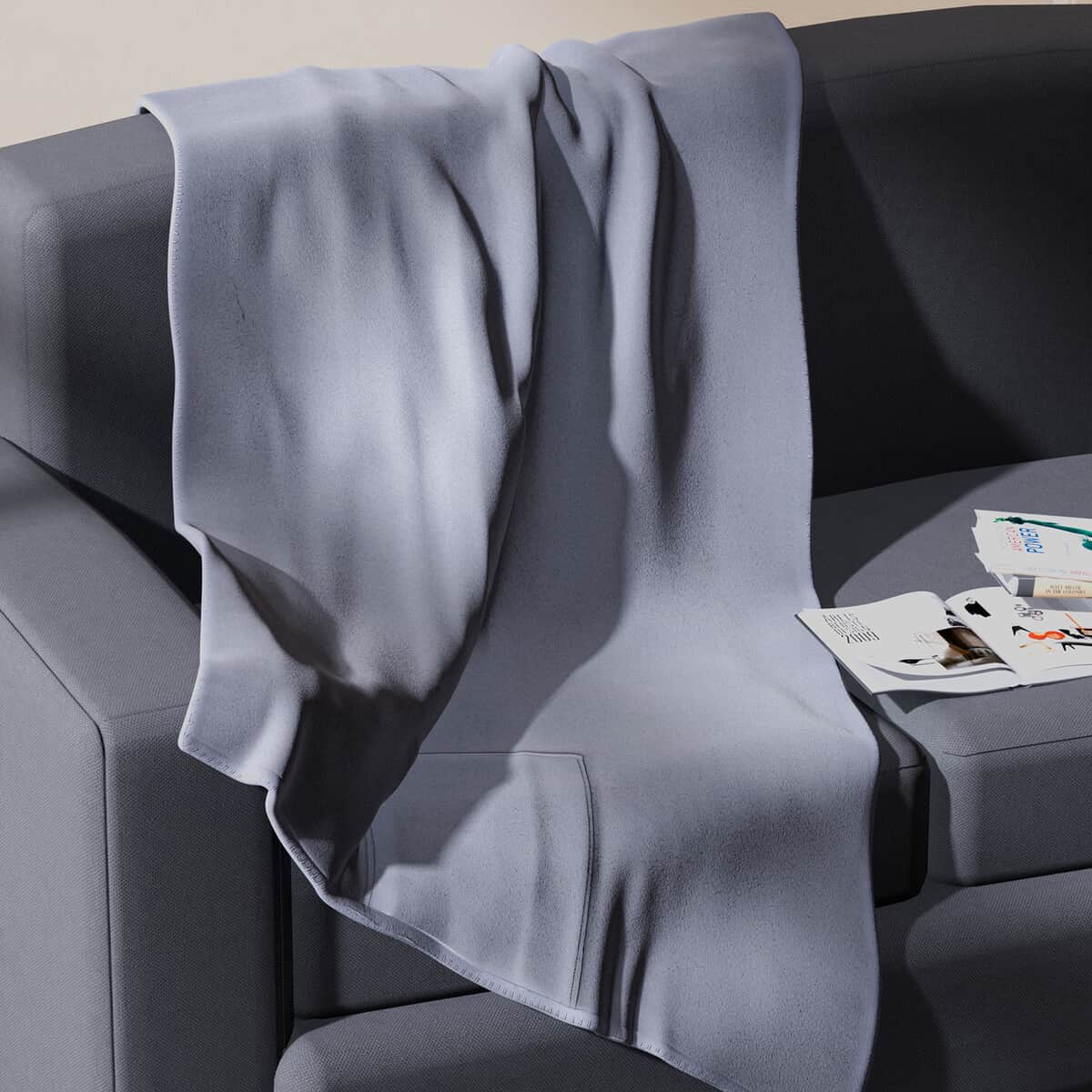 Homesmart 2 in 1 Gray Solid Fleece Travel Blanket with Folded Storage Pocket (Microfiber) image number 1